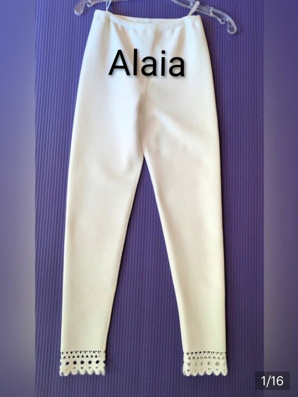 NWOT Alaia White Knit Medium Rise Leggings W Vienne Ankle Trim Sz 36